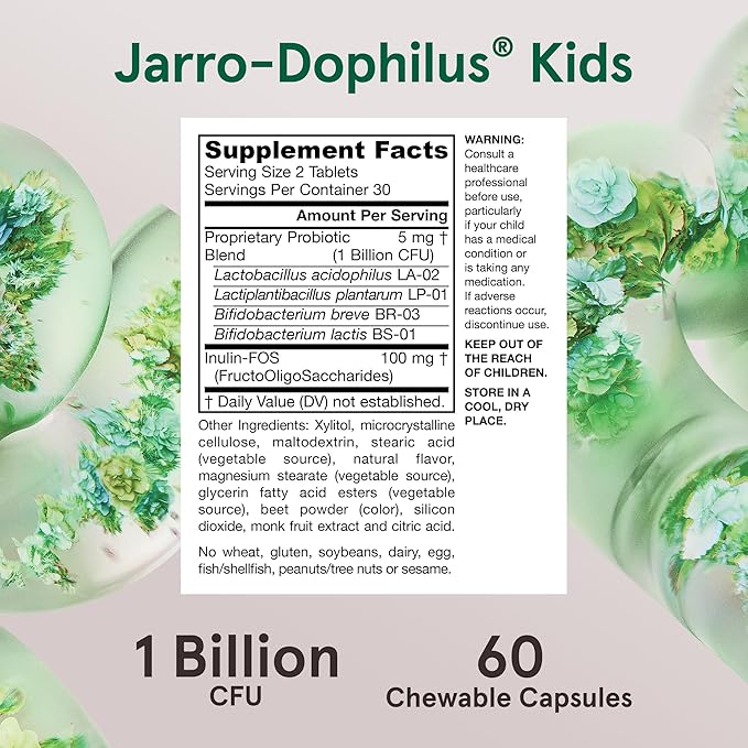 Jarrow Formulas Jarro-Dophilus Kids Probiotics and 1 Billion 60 Sugar-Free 30 Day