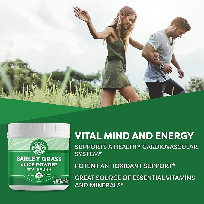 Vimergy Barley Grass Juice Powder – Clean Superfood Formula – Promotes Cardiovascular Health* – Organic, Vegan & Gluten-Free – Value Size 500g