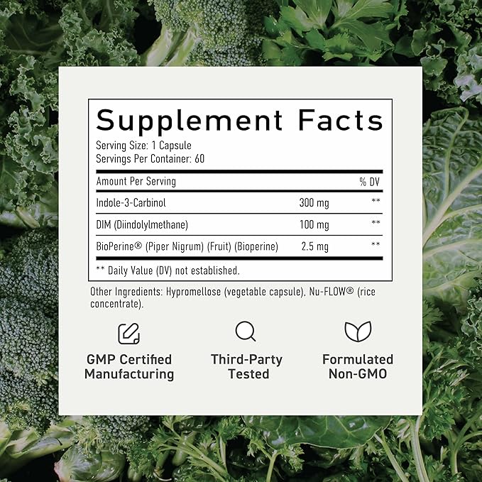 SMNutrition DIM & Indole 3 Carbinol for Hormone Balance for Women & Men | I3C Complex | Estrogen Balance, Menopause Supplements for Womens Health, Antioxidants | Vegan, Non-GMO, Gluten-Free 60 Ct