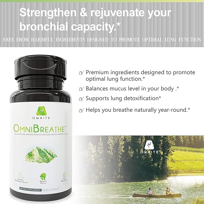 OMNIBREATHE Respiratory Health Supplement,Inhaler Mate,Support Quit Cough,60 Veg