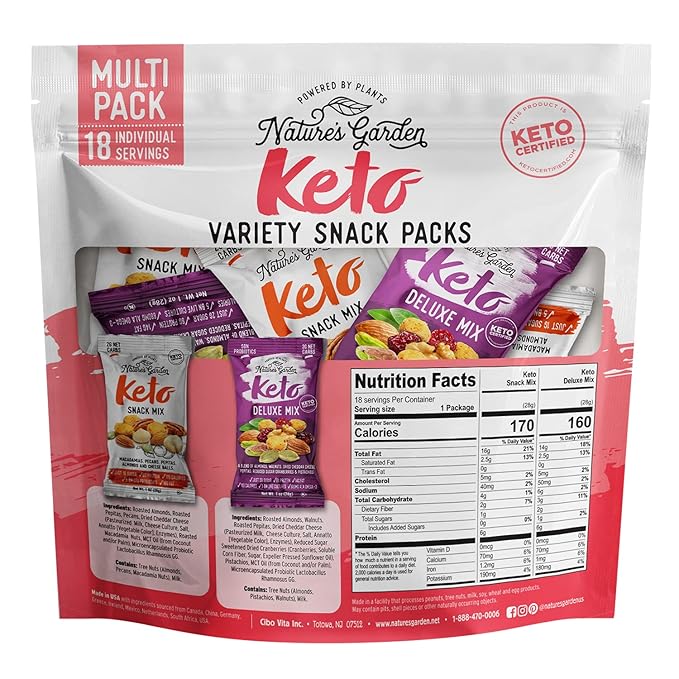 Nature’s Garden Keto Variety Snack Packs – Keto Snack Mix, Keto Deluxe Mix, Heart Healthy Nuts, Probiotic Cheese Balls, Mixed Nuts, Gluten-Free, Energy Boost, Healthy Snacks– 1 Oz Bags (18 Individual Servings)