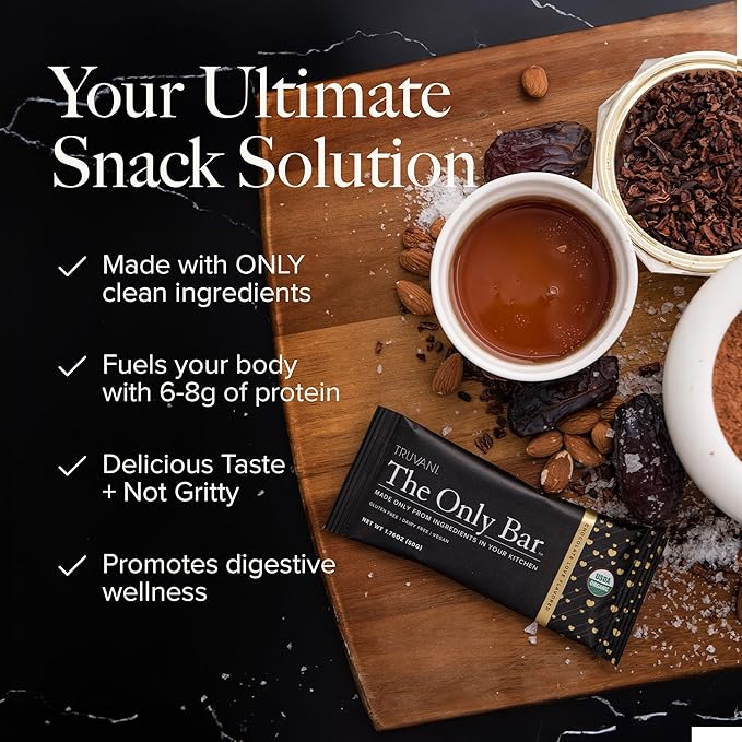 Truvani Plant Based Snack Bars | Chocolate Brownie 12 Pack | 7g Protein | USDA Organic and Vegan | The Only Bar | Dairy, Soy, and Gluten Free | Individually Wrapped
