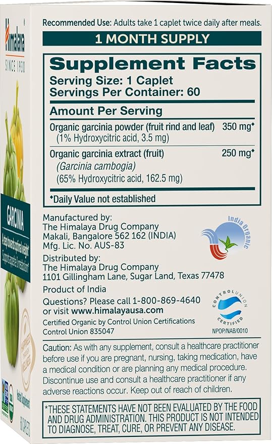 Himalaya Organic Garcinia Cambogia Herbal Supplement, 600 mg, 60 Plant-Based 30 Day