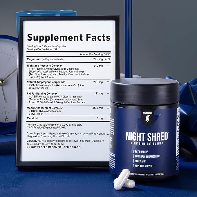 Night Shred Fat Burner and Natural 5-HTP, CLA, (60 Vegetarian