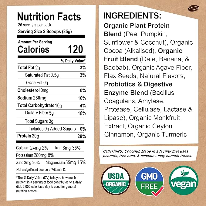EarthChimp Organic Vegan Protein Powder 26 Servings 32 Oz