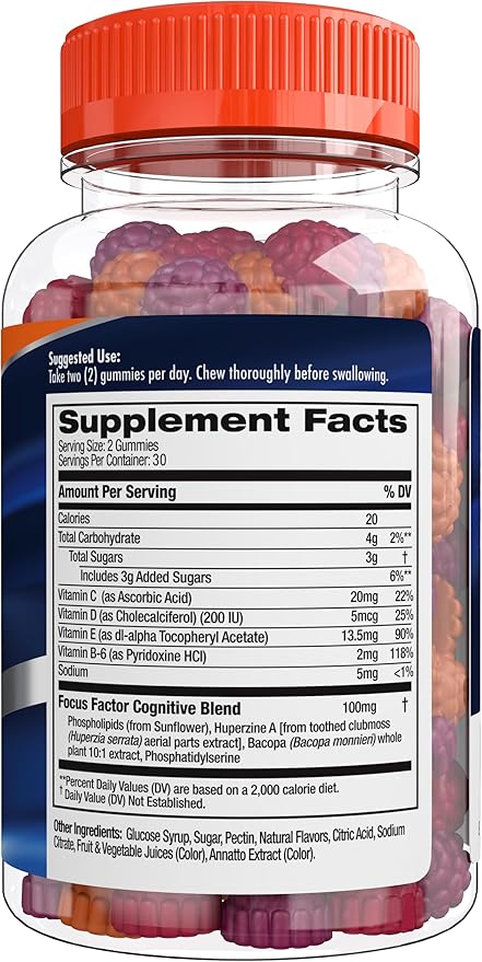 Focus Factor Nootropic Gummies, Memory Supplement 60 Count