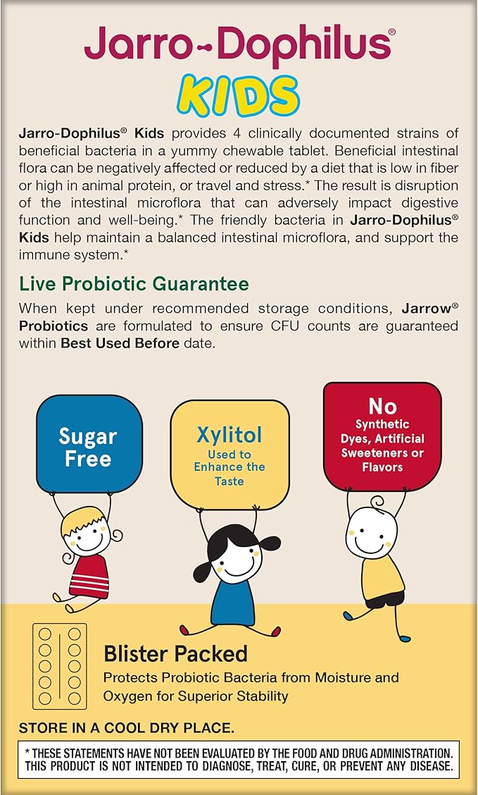 Jarrow Formulas Jarro-Dophilus Kids Probiotics and 1 Billion 60 Sugar-Free 30 Day