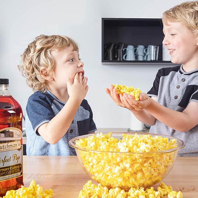 Dutchman’s Popcorn Oil Butter Flavor, Perfect Pop Butter Flavored Canola Oil, 33.8 oz. Colored with Natural Beta Carotene, Make Theater Style Popcorn at Home, Vegan, Healthy, Zero Trans Fat