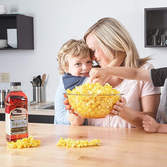 Dutchman’s Popcorn Oil Butter Flavor, Perfect Pop Butter Flavored Canola Oil, 33.8 oz. Colored with Natural Beta Carotene, Make Theater Style Popcorn at Home, Vegan, Healthy, Zero Trans Fat
