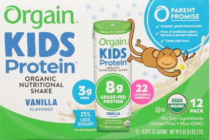 Orgain Organic Kids Nutritional Protein Shake, 8g Dairy 3g Fiber, 22 Vitamins 8.25 Fl 12)