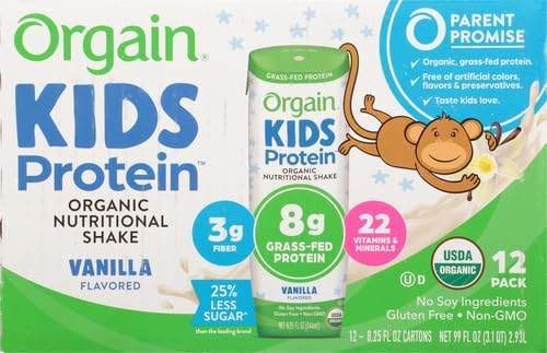 Orgain Organic Kids Nutritional Protein Shake, 8g Dairy 3g Fiber, 22 Vitamins 8.25 Fl 12)