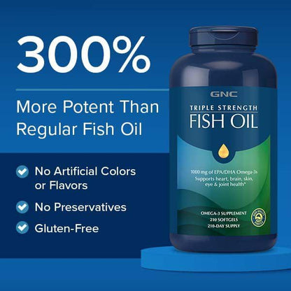 GNC Triple Strength Omega-3 Fish Oil Mini's 1000mg | Heart, Brain, Joint & Eye Support with EPA & DHA | Non-GMO Gluten Free | 120 Mini Softgels