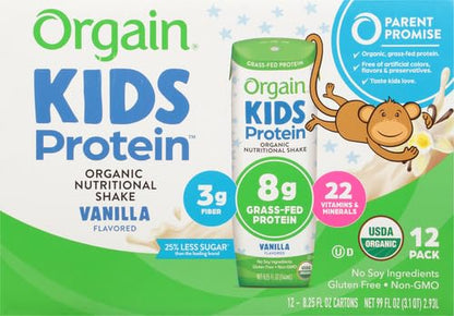 Orgain Organic Kids Nutritional Protein Shake, 8g Dairy 3g Fiber, 22 Vitamins 8.25 Fl 12)