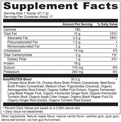 Keto Protein Powder by Ancient Nutrition, 18g Protein 11g Fat 17 Servings