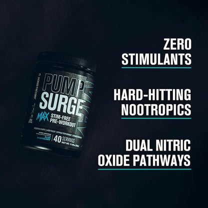 Jacked Factory Pumpsurge Max Stim Free Pre Workout - High-Performance Caffeine Free Pre Workout with L-Citrulline, N03-T Arginine Nitrate & Glutathione - 40 Servings, Watermelon Candy