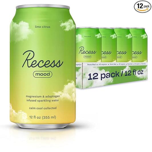 Recess Mood Magnesium Supplement Drink Calming 12 Ounce, 12 (Lime 12 Pack)