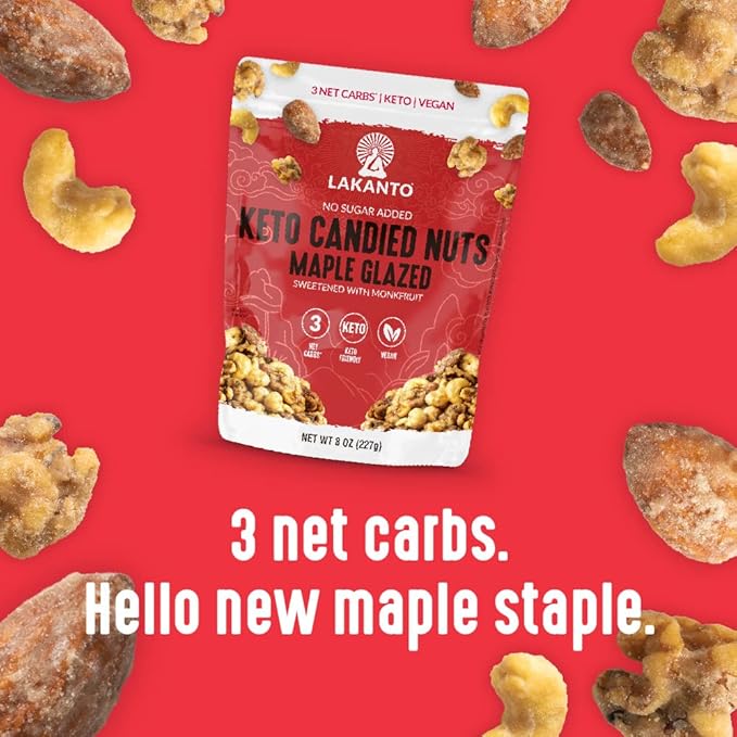 Lakanto Candied Nuts Maple Glazed - No Sugar Added, Sweetened with Monk Fruit, 3 Net Carbs, Keto Diet Friendly, Vegan, On the Go Snack Anytime (Maple Glazed)