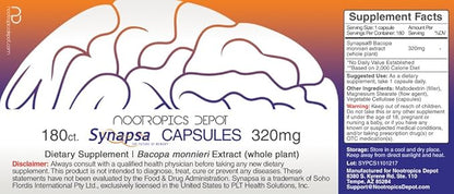 Nootropics Depot Synapsa Bacopa Monnieri Capsules 320mg | 180 Count