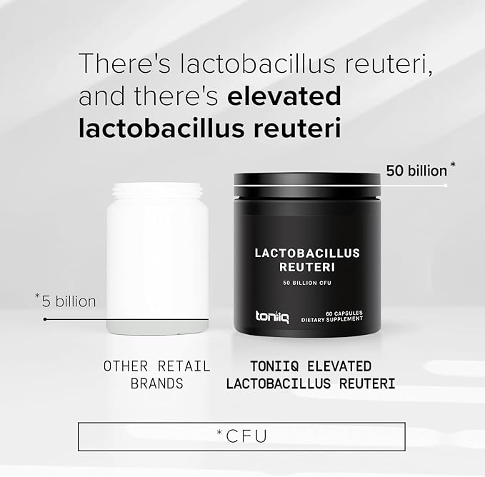 Toniiq 50 Billion CFU Lactobacillus Reuteri Probiotic 50mg per Serving - L Reuteri Probiotics - Highest CFU Count Lactobacillus Reuteri Probiotic - 60 Vegetarian Capsules - 60 Servings