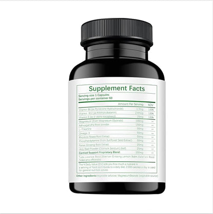 Cortisol Support Supplement with Magnesium Glycinate, L-Theanine, Ashwagandha, Phosphatidylserine,Rhodiola Rosea 15-in-1 Hormone Balance for Women Men Mood, Focus, Sleep Support 60 Capsules