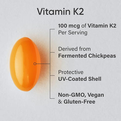 Sports Research Vitamin K2 as MK-7 100mcg with Coconut MCT Oil - 60 Veggie Softgels (2 Month Supply) Vegan Certified, Non-GMO Verified, Gluten & Soy Free - Citrus Aroma