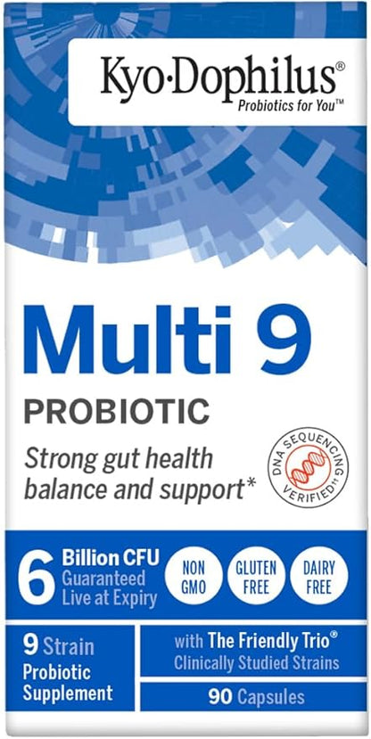 Kyolic Kyo-Dophilus Multi 9 Probiotic, for Strong Gut Health Balance and Support, 90 Capsules Total