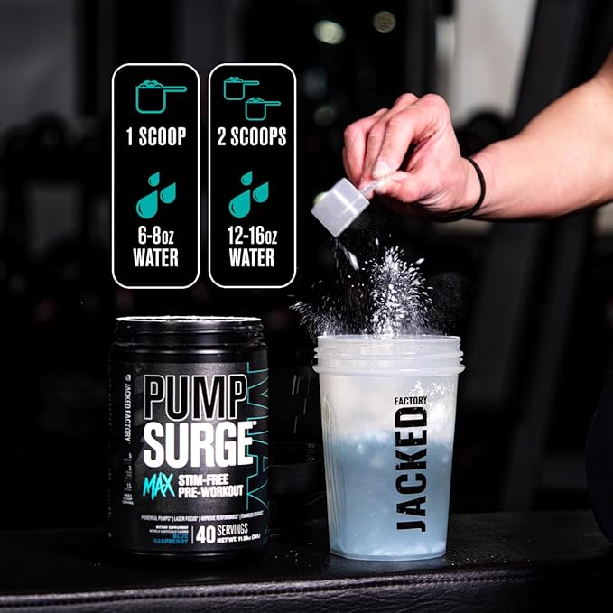 Jacked Factory Pumpsurge Max Stim Free Pre Workout - High-Performance Caffeine Free Pre Workout with L-Citrulline, N03-T Arginine Nitrate & Glutathione - 40 Servings, Watermelon Candy
