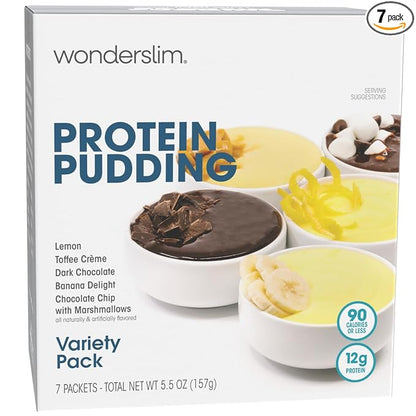 WonderSlim Protein Pudding Mix, Variety Pack, 12g Protein, Gluten Free (7ct)