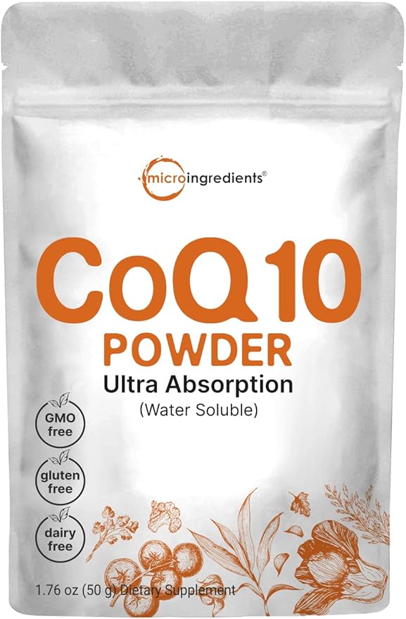 Micro Ingredients Water Soluble COQ10 Supplement (COQ10 200mg 200mg Per 50 Grams (8 Months