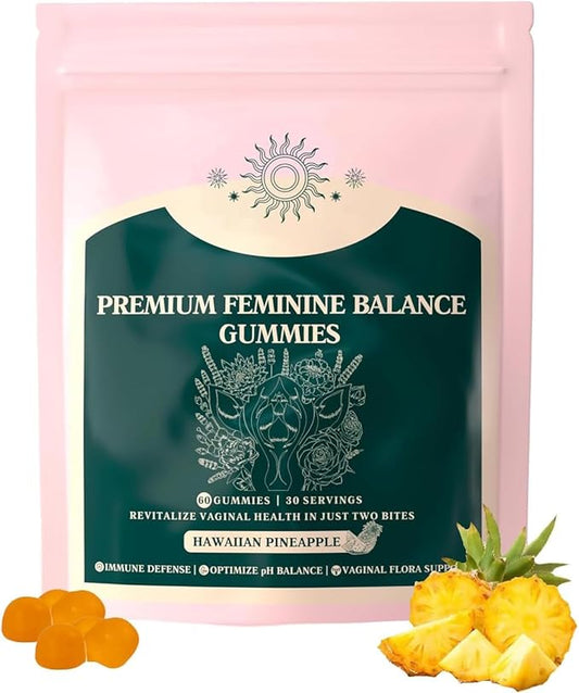 Premium Feminine Balance Gummies for Women’s Health & Wellness, Immune Support - Vegan, Gluten-Free & Halal - Hawaiian Pineapple (30 Servings)