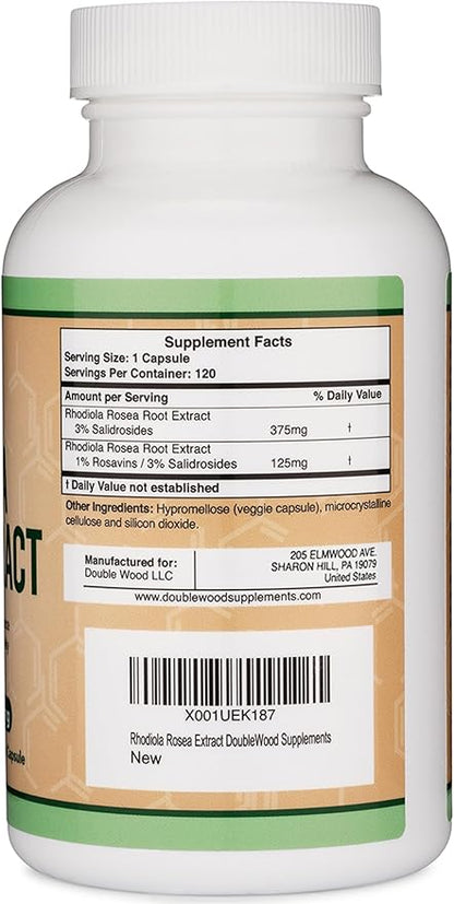 Rhodiola Rosea Supplement 500mg, 120 Vegan 3% Salidrosides, 1% Rosavins