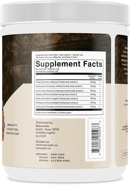 Naturealm - Sacred 7 Mushroom Extract Powder - Filler-Free - Organic - 100 Percent Fruiting Bodies - 8 Oz