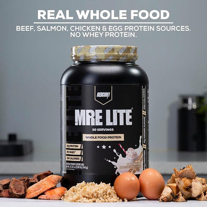 REDCON1 MRE Lite Whole Food Protein Powder, Snickerdoodle - Low Carb & Whey Free Meal Replacement with Animal Protein Blends - Easy to Digest Supplement Made with MCT Oils (30 Servings)