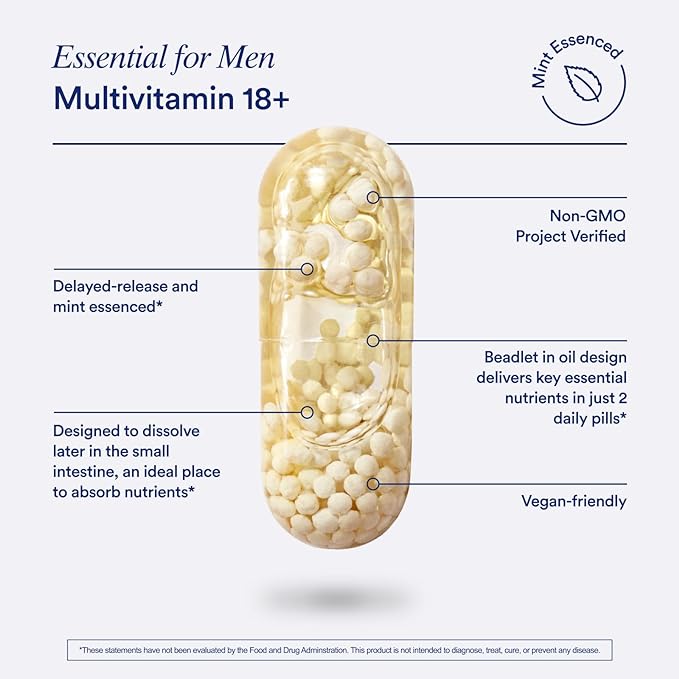 Ritual Multivitamin for Men 18+ D3 for Omega-3 DHA, B12, K2, K2, Gluten 30 Day 60 Vegan
