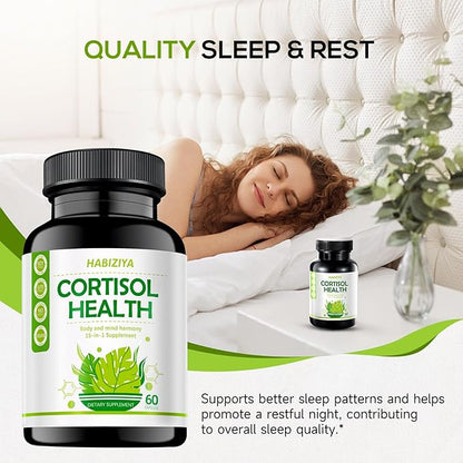 Cortisol Support Supplement with Magnesium Glycinate, L-Theanine, Ashwagandha, Phosphatidylserine,Rhodiola Rosea 15-in-1 Hormone Balance for Women Men Mood, Focus, Sleep Support 60 Capsules