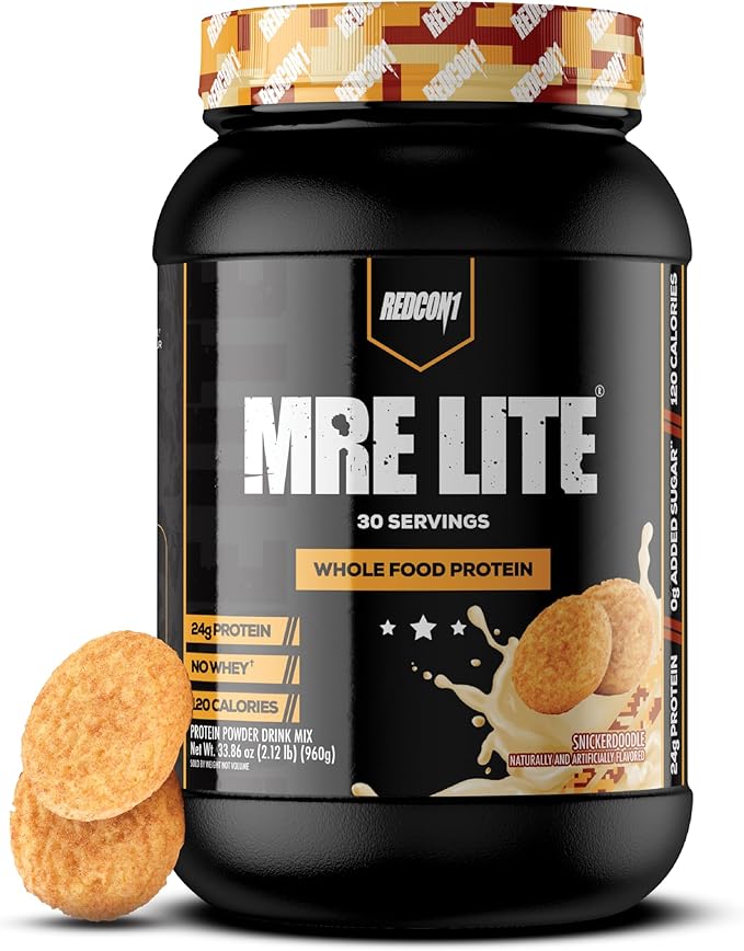 REDCON1 MRE Lite Whole Food Protein Powder, Snickerdoodle - Low Carb & Whey Free Meal Replacement with Animal Protein Blends - Easy to Digest Supplement Made with MCT Oils (30 Servings)