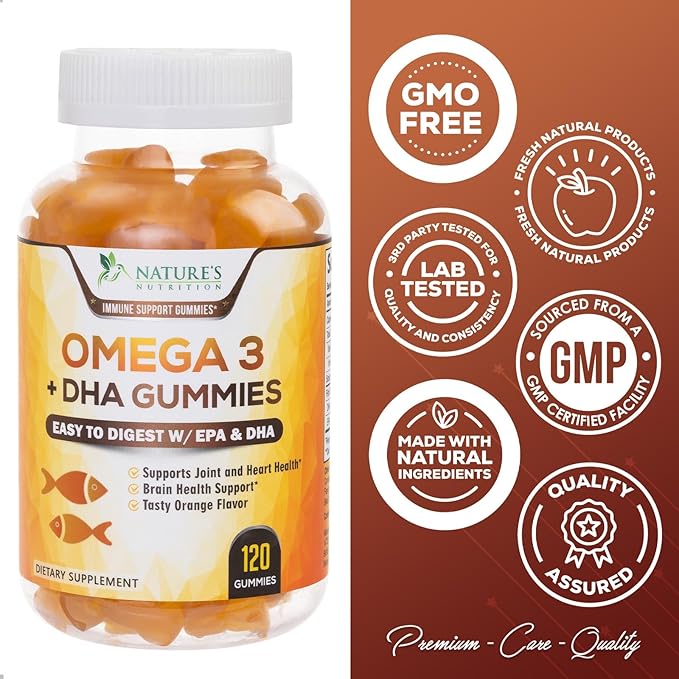 Omega 3 Fish Oil Gummies, Heart 3 Gummy 3 Fish 120 Gummies
