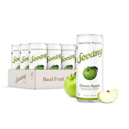 Sovány Sparkling Water, Green Apple, Seltzer Water Drinks, USDA Organic, Made With Real Fruit, Non-GMO, Vegan, No Added Sugar, Low Calorie, 12 fl oz, 12 Pack