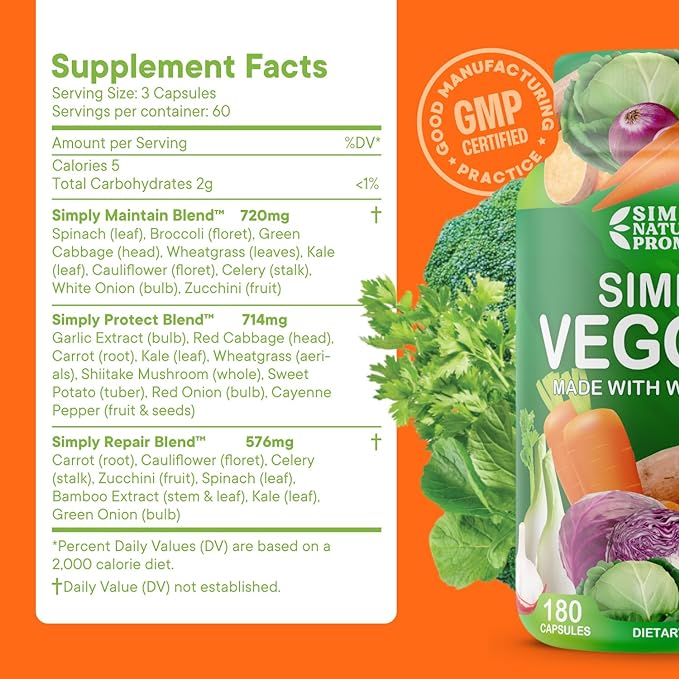 Simply Nature's Promise -Packed with Over 40 Different Fruits & Vegetables - Made with Whole Food Superfoods - with Aloe Vera – 100% Soy Free -2 Month Supply- 180 Count (Pack of 2)
