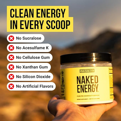 Naked Energy - Stim Free Pre Workout Caffeine Free, for Men and Women, Vegan Friendly, No Artificial Sweeteners, Colors Or Flavors - 50 Servings