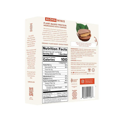 ALOHA Organic Plant Based Protein Bar MINIS |Peanut Butter Cup | 20 Count, 24g Bars | Vegan, Low Sugar, Gluten Free, Low Carb, Non-GMO, Stevia Free, Soy Free, No Sugar Alcohols