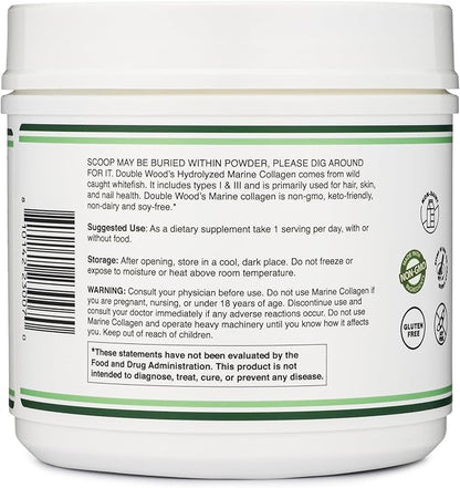 Double Wood Supplements Marine Collagen Powder (1 LB 16 OZ (38 Servings 12 Grams