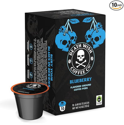 Death Wish Coffee, Single Serve Coffee Pods - Fair Trade - Blue and Buried: Blueberry Vanilla Flavored
