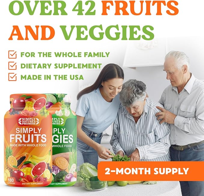 Simply Nature's Promise -Packed with Over 40 Different Fruits & Vegetables - Made with Whole Food Superfoods - with Aloe Vera – 100% Soy Free -2 Month Supply- 180 Count (Pack of 2)