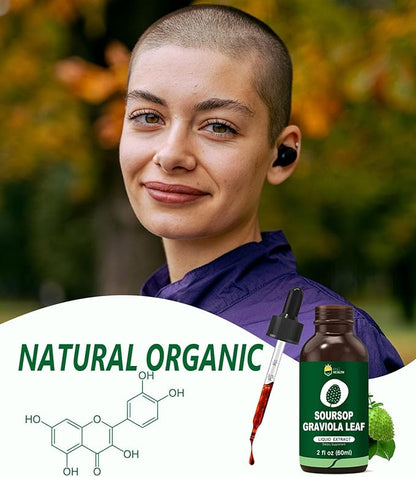 Organic Soursop Graviola Guanabana Leaves Extract Liquid Supplements, Pure Soursop Bitters, 98% Absorption, Vegan, Non-GMO, Gluten Free - 2 fl oz
