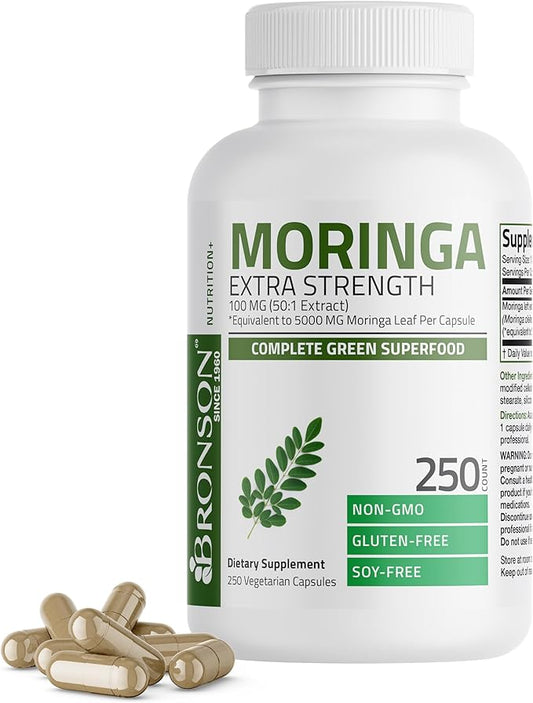 Bronson Moringa Extra Strength Capsules Moringa Oleifera Powder, 250 Count