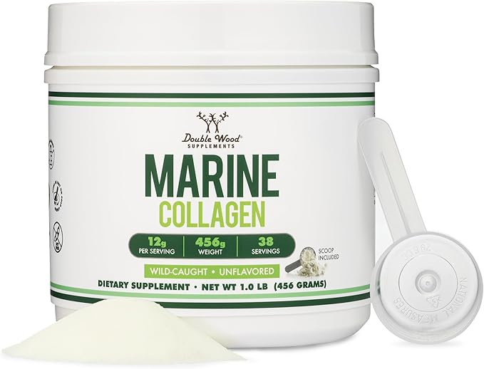 Double Wood Supplements Marine Collagen Powder (1 LB 16 OZ (38 Servings 12 Grams