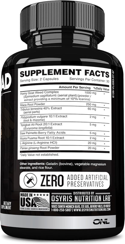 Major Load Testosterone Booster for Men - Testosterone Supplement with Horny Goat Weed, Maca Root, & Tribulus Terrestris - Tongkat Ali Men's Energy, Stamina & Strength - Test Booster 60 Capsules