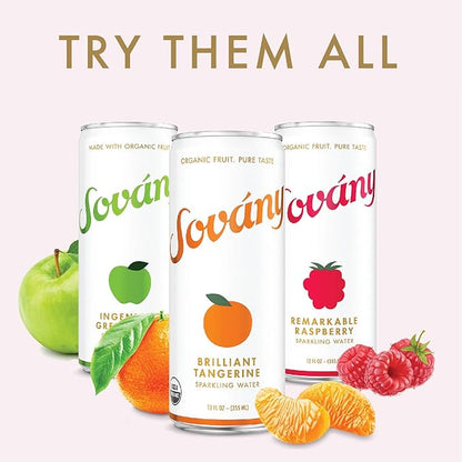 Sovány Sparkling Water, Green Apple, Seltzer Water Drinks, USDA Organic, Made With Real Fruit, Non-GMO, Vegan, No Added Sugar, Low Calorie, 12 fl oz, 12 Pack