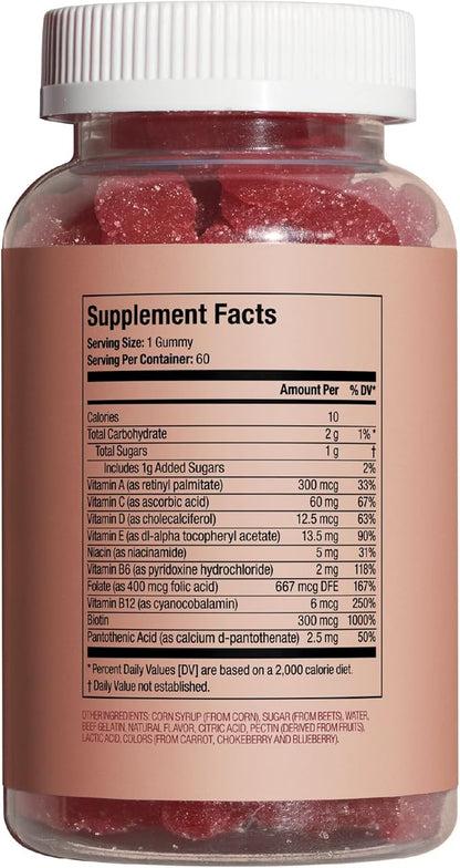 HIMS & HERS biotin Builder Gummy with Vitamins B12, B6 and D, Gluten Free, no Artificial sweeteners or Flavors, Wild Cherry, 60 Count